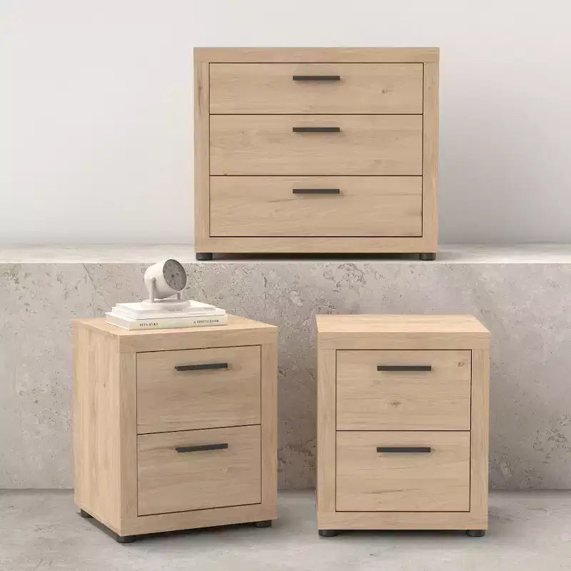 Tvilum, Ensemble de chambre Mira 3 pièces – Commode et table de chevet (lot de 2), Jackson Hickory