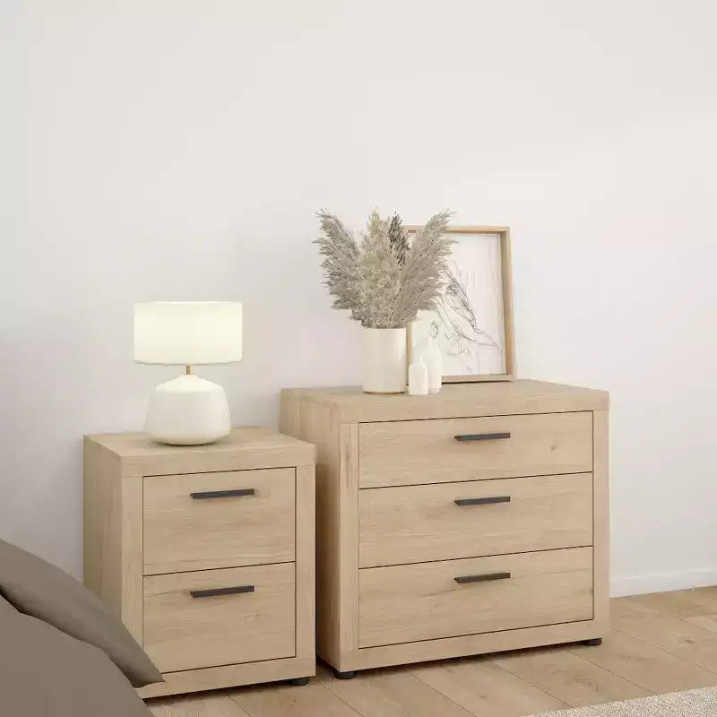 Tvilum, Ensemble de chambre Mira 3 pièces – Commode et table de chevet (lot de 2), Jackson Hickory