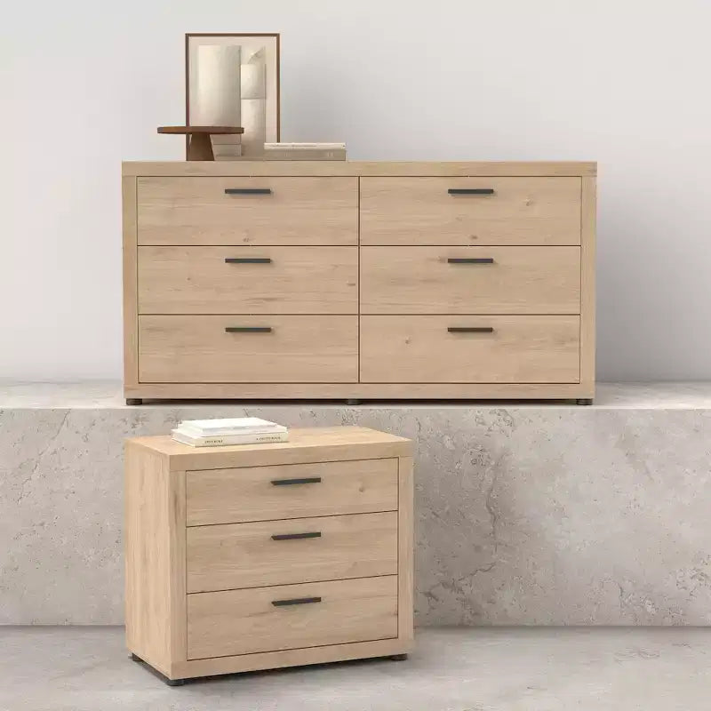 Tvilum, Ensemble de chambre Mira 2 pièces – Commode double 6 tiroirs et chiffonnier, Jackson Hickory