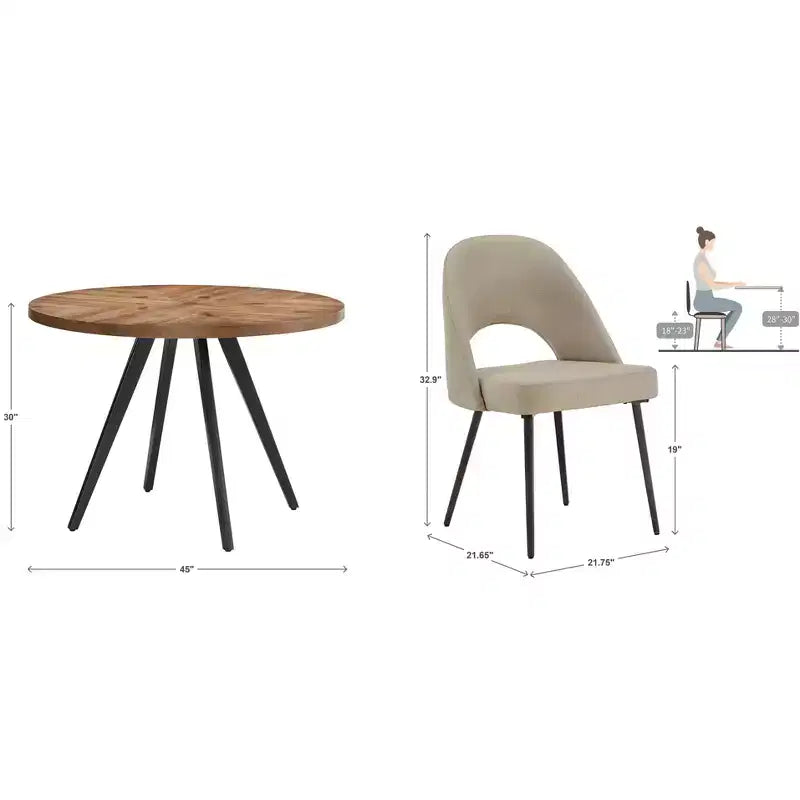 Ensemble table à manger ronde Jolana 45 et chaises de salle à manger tapissées - iNSPIRE Q