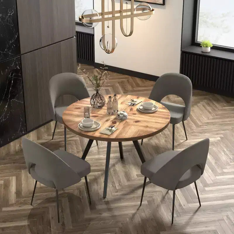 Ensemble table à manger ronde Jolana 45 et chaises de salle à manger tapissées - iNSPIRE Q