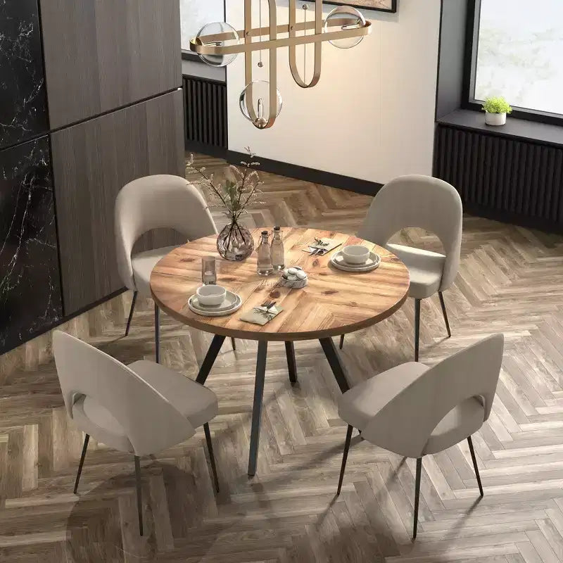 Ensemble table à manger ronde Jolana 45 et chaises de salle à manger tapissées - iNSPIRE Q