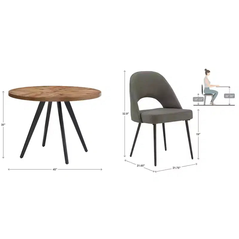 Ensemble table à manger ronde Jolana 45 et chaises de salle à manger tapissées - iNSPIRE Q
