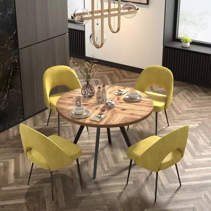 Ensemble table à manger ronde Jolana 45 et chaises de salle à manger tapissées - iNSPIRE Q
