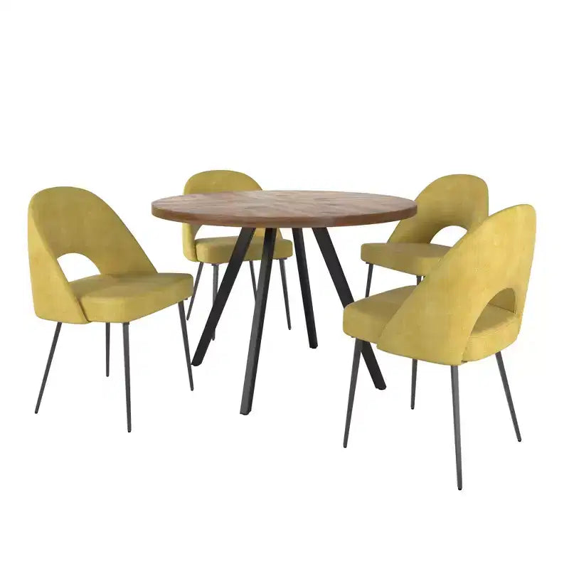 Ensemble table à manger ronde Jolana 45 et chaises de salle à manger tapissées - iNSPIRE Q