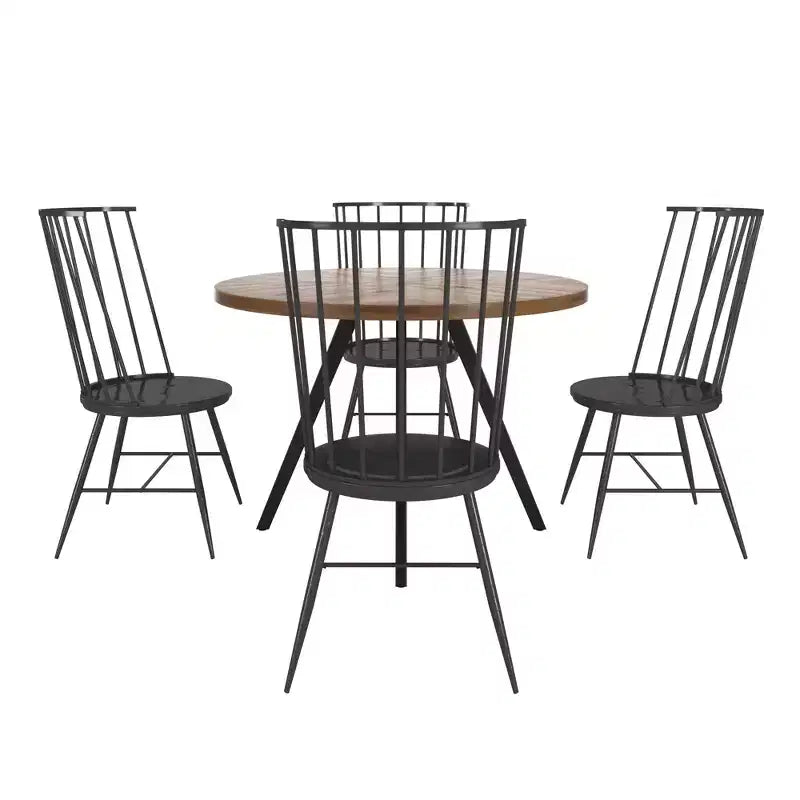 Table de salle à manger et ensemble Jolana 45" Plateau rond en chêne, finition noire - iNSPIRE Q