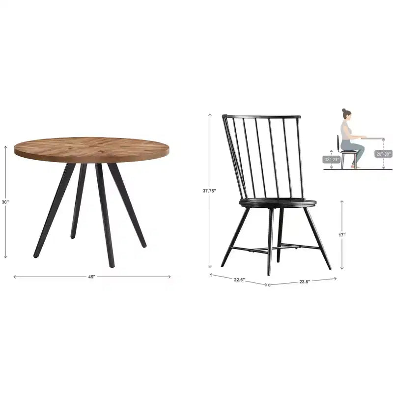 Table de salle à manger et ensemble Jolana 45" Plateau rond en chêne, finition noire - iNSPIRE Q