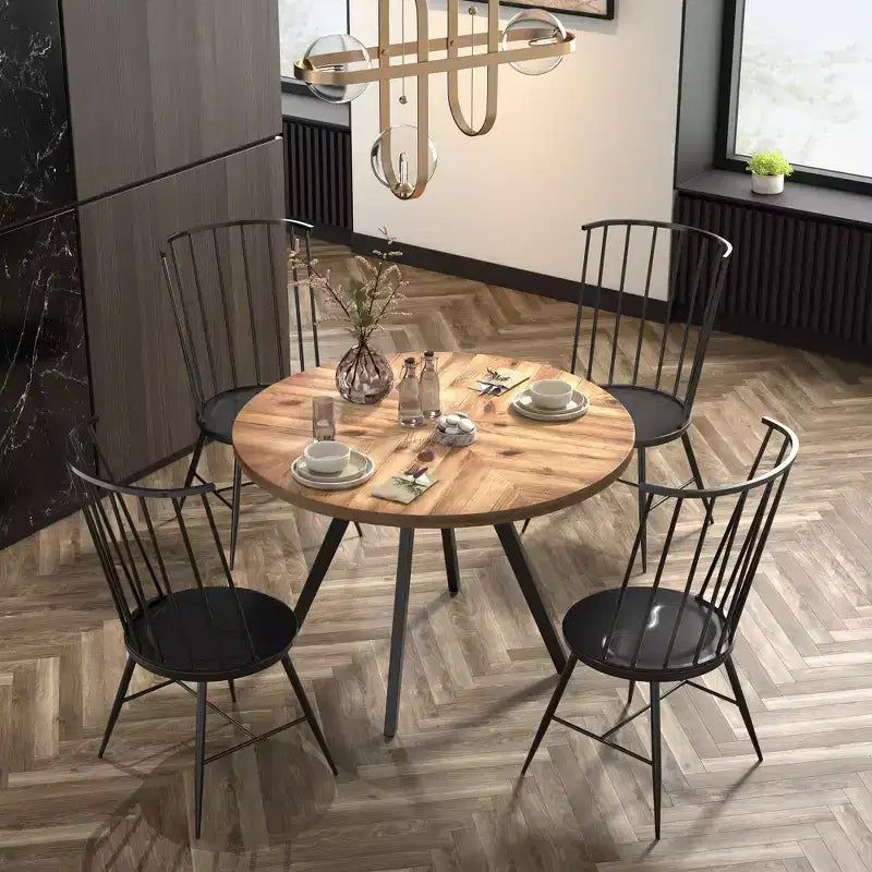 Table de salle à manger et ensemble Jolana 45" Plateau rond en chêne, finition noire - iNSPIRE Q