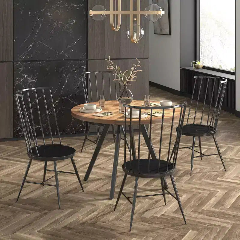 Table de salle à manger et ensemble Jolana 45" Plateau rond en chêne, finition noire - iNSPIRE Q