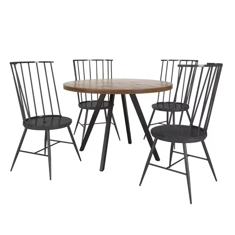 Table de salle à manger et ensemble Jolana 45" Plateau rond en chêne, finition noire - iNSPIRE Q