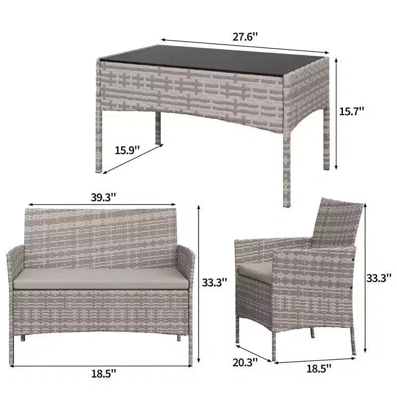 Ensemble de mobilier de jardin 4 pièces avec chaises en rotin synthétique tressé et coussins moelleux, salon de jardin résistant aux intempéries pour une utilisation extérieure durable