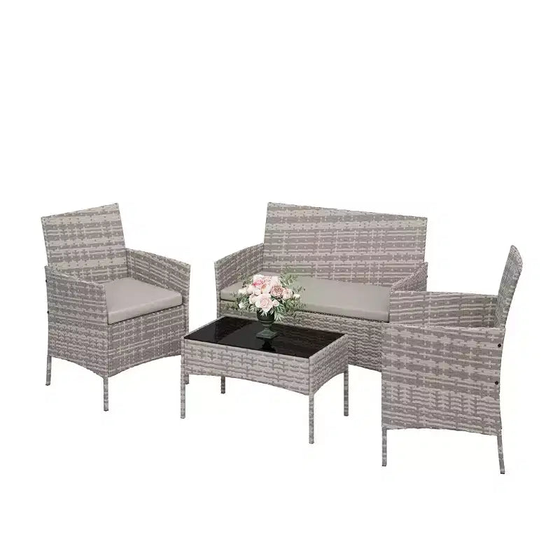 Ensemble de mobilier de jardin 4 pièces avec chaises en rotin synthétique tressé et coussins moelleux, salon de jardin résistant aux intempéries pour une utilisation extérieure durable