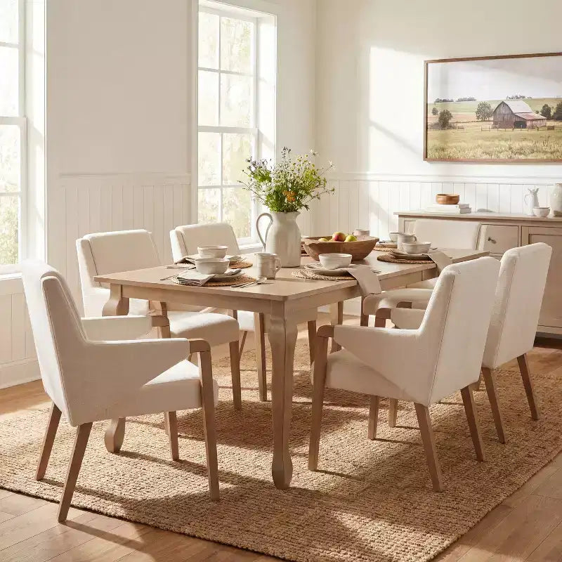 Chaises de salle à manger rembourrées Christopher Knight Home Misaw, 7 pièces, style Mid-Century avec table extensible