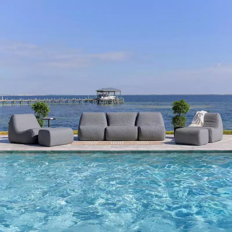 Big Joe Solvana Outdoor Patio Furniture Set, Weather-Resistant Cool Touch Silicone Stitched Leather Sofa, 7 Piece Sectional, Moonlit Gray