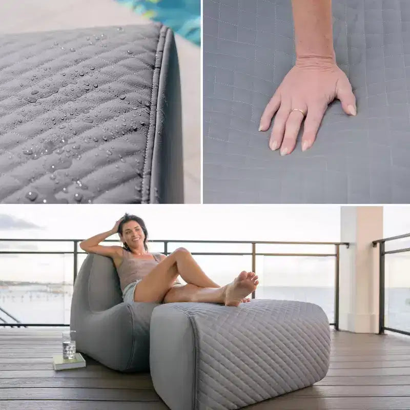 Ensemble de mobilier de jardin d'extérieur Big Joe Solvana, canapé en cuir cousu en silicone Cool Touch résistant aux intempéries, sectionnel 7 pièces, gris clair de lune