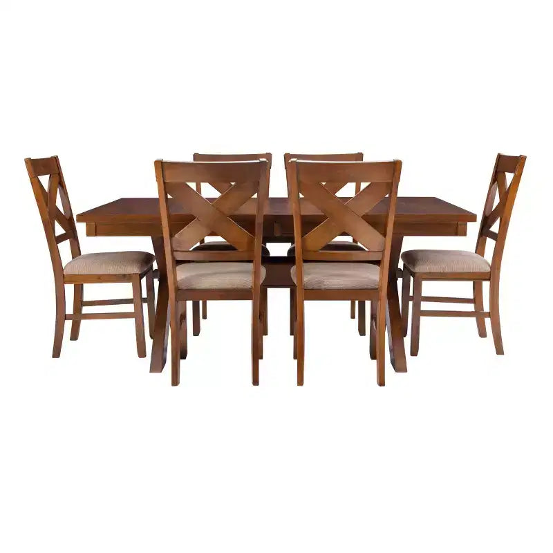 7pc Jackson X Back Chairs and Extendable Table Dining Set Dark Hazelnut - Powell