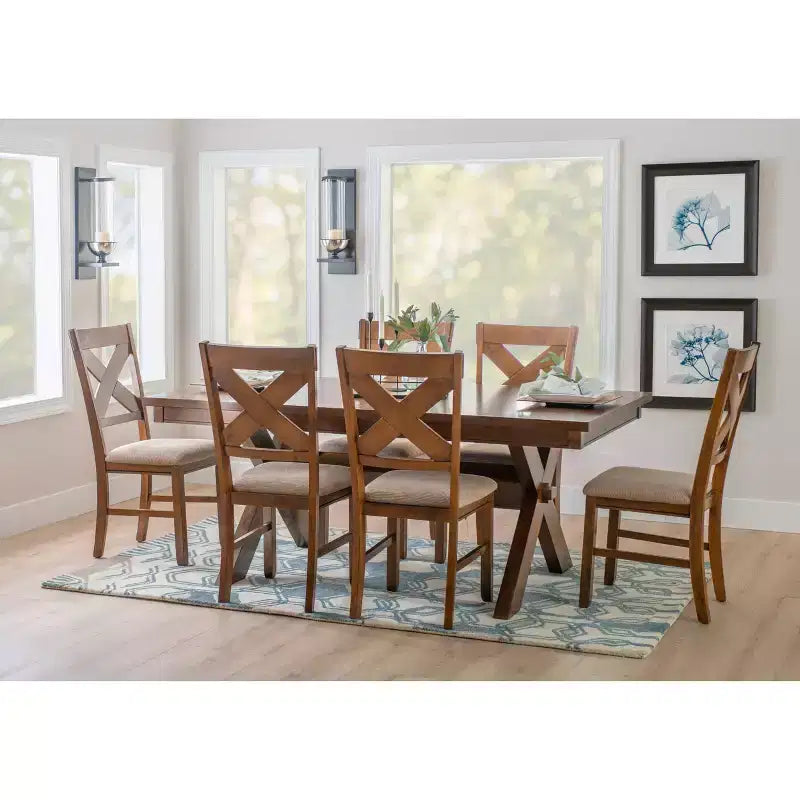 Ensemble de salle à manger Jackson 7 pièces avec chaises à dossier en X et table extensible, couleur noisette foncée - Powell