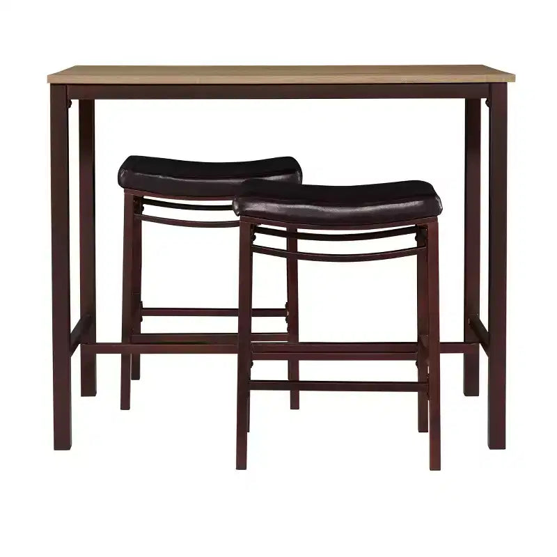 Linon Ensemble de 3 tabourets de bar en similicuir Betty, bois/marron : hauteur comptoir, siège rembourré
