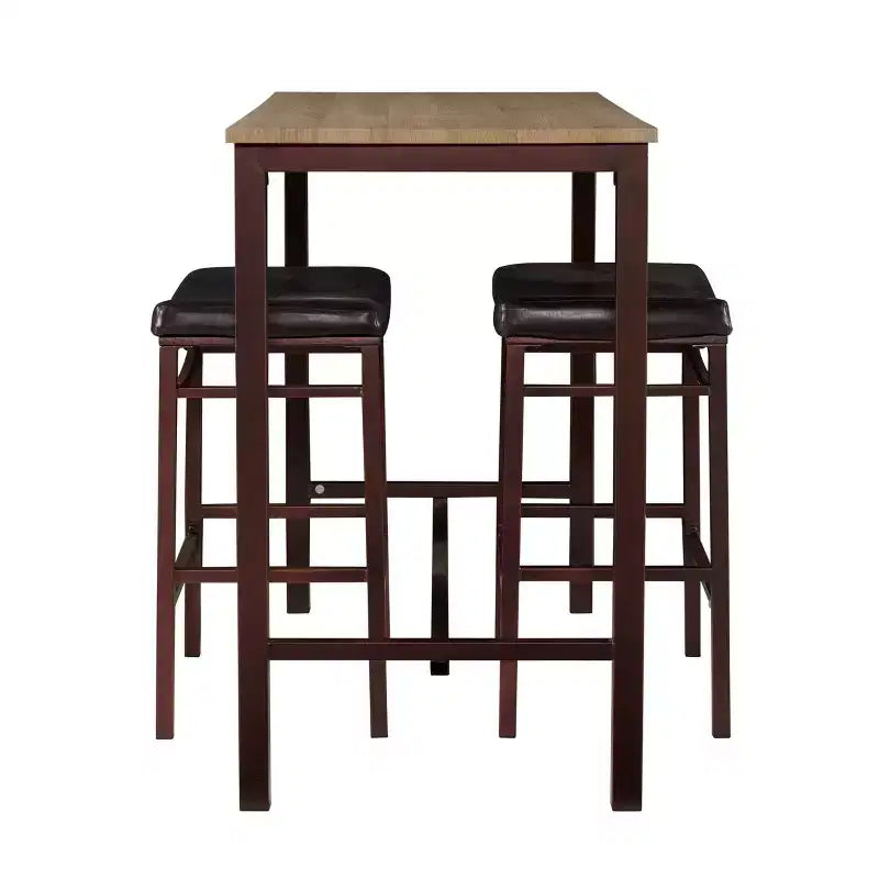 Linon Ensemble de 3 tabourets de bar en similicuir Betty, bois/marron : hauteur comptoir, siège rembourré