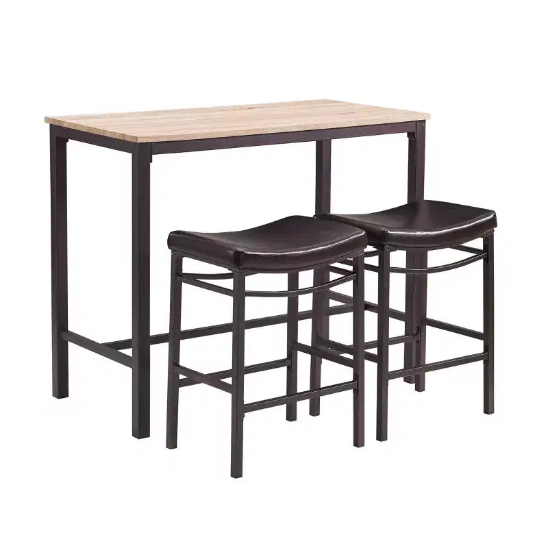 Linon Ensemble de 3 tabourets de bar en similicuir Betty, bois/marron : hauteur comptoir, siège rembourré