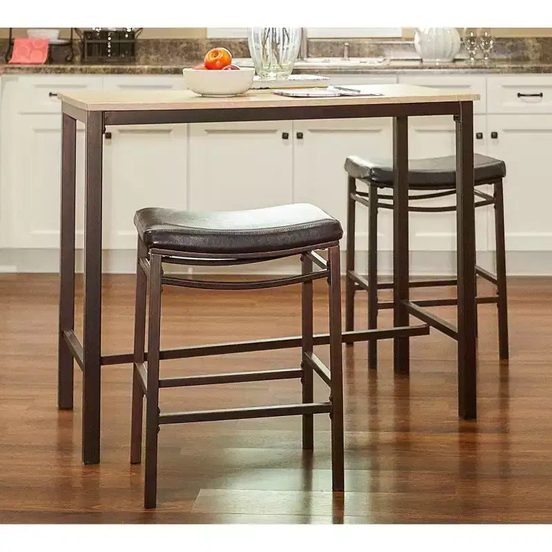 Linon Ensemble de 3 tabourets de bar en similicuir Betty, bois/marron : hauteur comptoir, siège rembourré