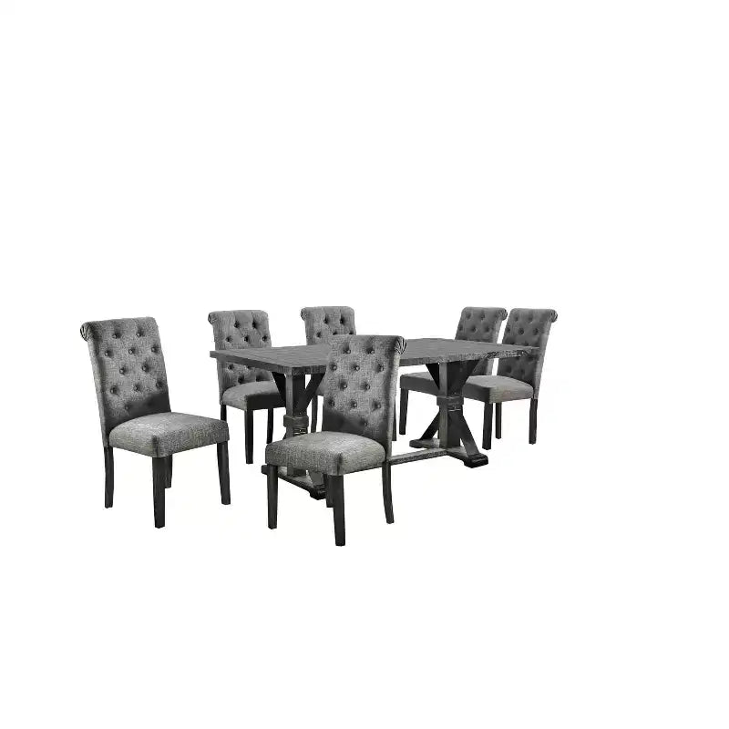 HOMES: Inside + Out 7pc Hepburn Dining Set Antique Black/Gray : Rectangle Table, 6 Upholstered Chairs