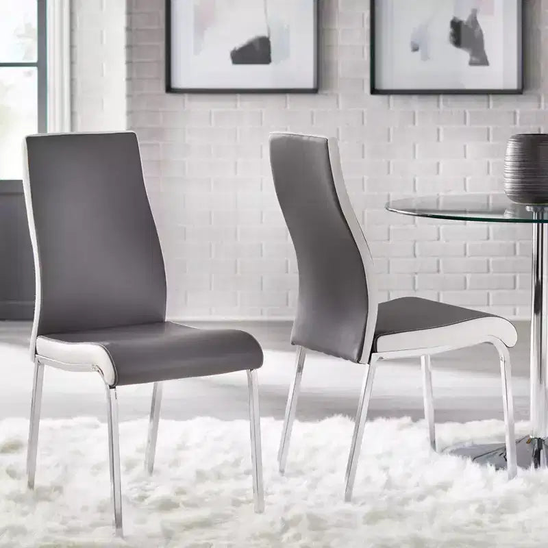Ensemble de salle à manger 3 pièces Buylateral Nora avec table ronde sur pied moderne et chaises en similicuir gris/blanc