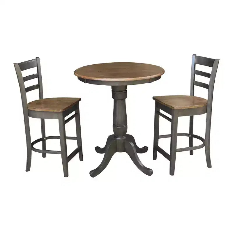 30" Austin Round Pedestal Counter Height Dining Set with 2 Emily Stools Hickory Brown - International Concepts