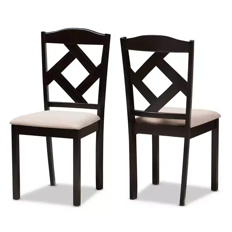 Ensemble de salle à manger Ruth 5 pièces, rembourré en tissu de style moderne et contemporain, finition marron foncé/beige - Baxton Studio : Table rectangulaire, Chaises en polyester