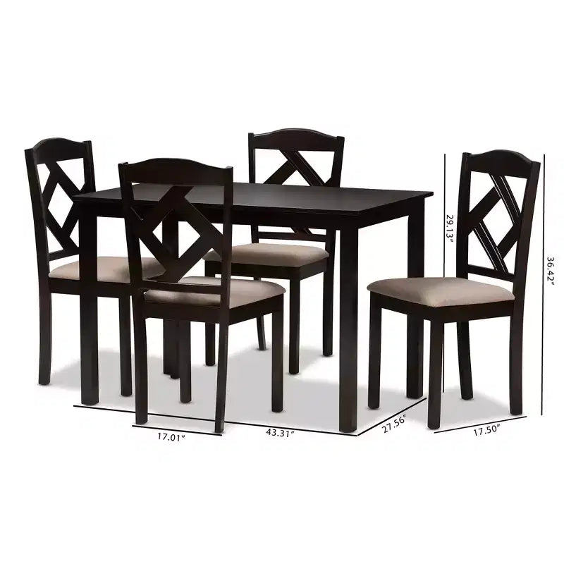 Ensemble de salle à manger Ruth 5 pièces, rembourré en tissu de style moderne et contemporain, finition marron foncé/beige - Baxton Studio : Table rectangulaire, Chaises en polyester