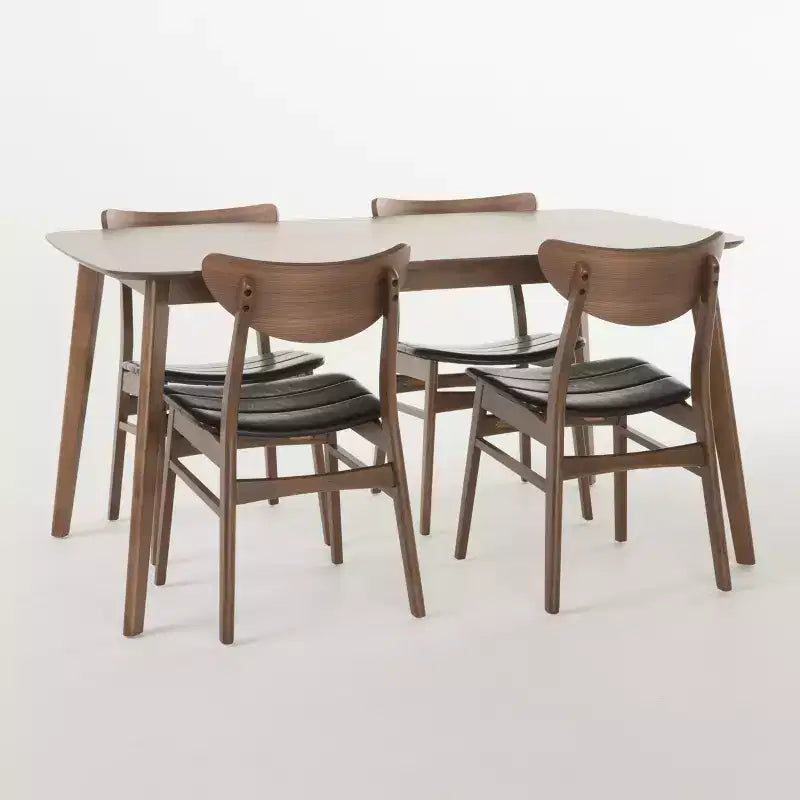 Christopher Knight Home 5pc Anise 59" Dining Set Walnut/Dark Brown: Rectangle Table, 4 Upholstered Chairs, Leather Seat
