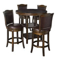 Buylateral 5pc Adam 42" Round Pub Dining Set with Bar Height Swivel Bar Stools Brown: Upholstered Stools, Rubberwood Frame