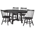 Lifestorey 5pc Aspen Farmhouse Extendable Dining Set with Solid Wood Swivel Chairs Matte Black