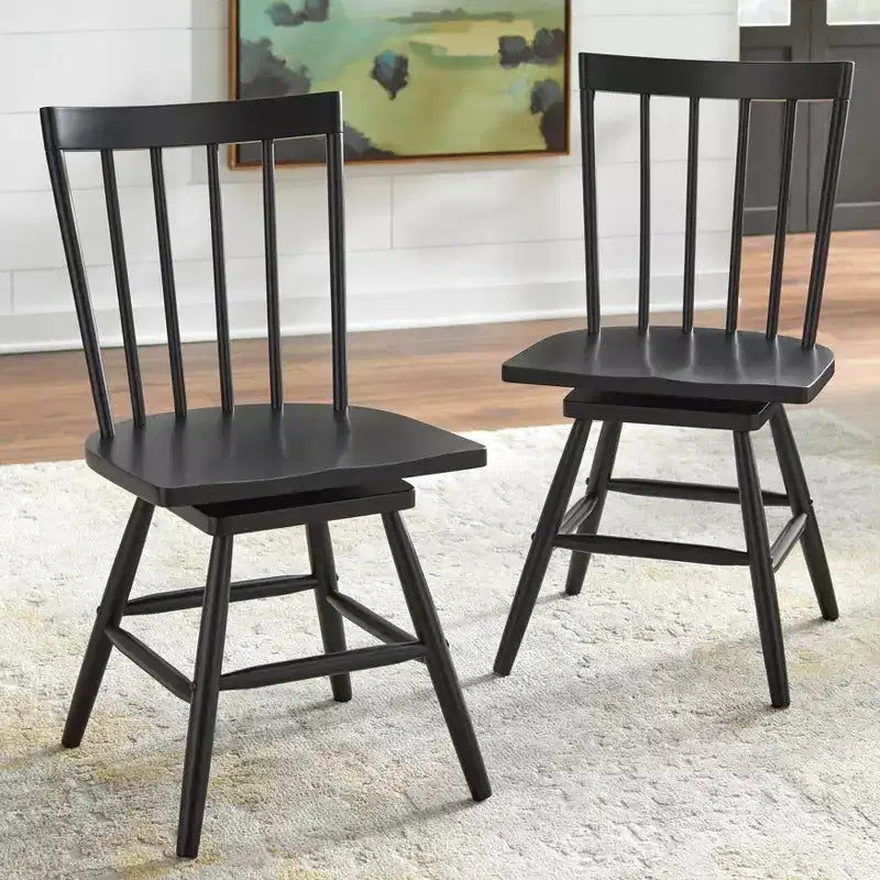 Ensemble de salle à manger extensible 5 pièces Lifestorey Aspen Farmhouse avec chaises pivotantes en bois massif noir mat