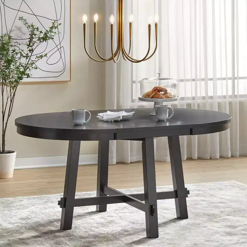 Ensemble de salle à manger extensible 5 pièces Lifestorey Aspen Farmhouse avec chaises pivotantes en bois massif noir mat