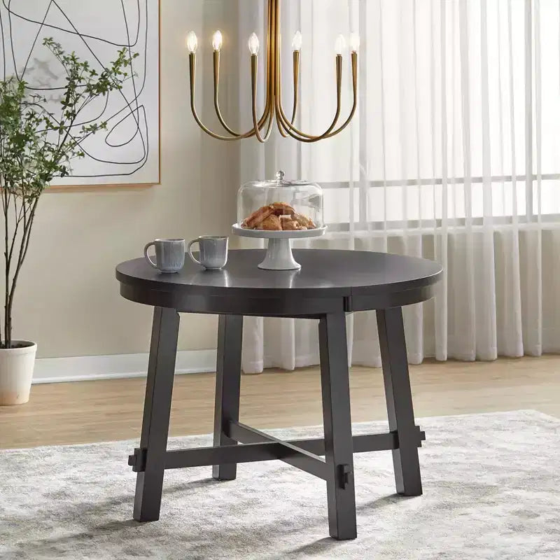 Ensemble de salle à manger extensible 5 pièces Lifestorey Aspen Farmhouse avec chaises pivotantes en bois massif noir mat