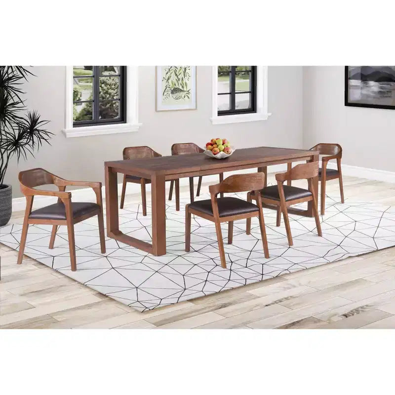 Ensemble de salle à manger extensible 7 pièces Rasmus avec 4 chaises et 2 fauteuils Châtaigne - Boraam : Bois d'acacia, sièges en similicuir
