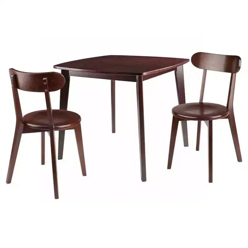 3pc Pauline Dining Sets Walnut - Winsome: Solid Wood, Square Table, 2 Chairs