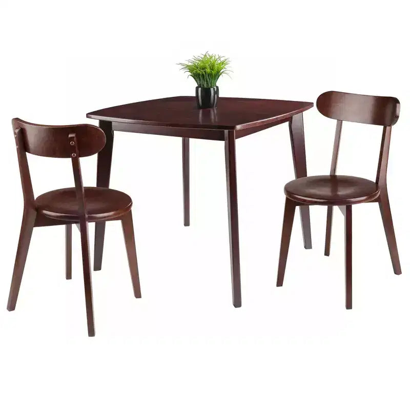 Ensemble repas Pauline 3 pièces Noyer - Winsome : Bois massif, Table carrée, 2 chaises
