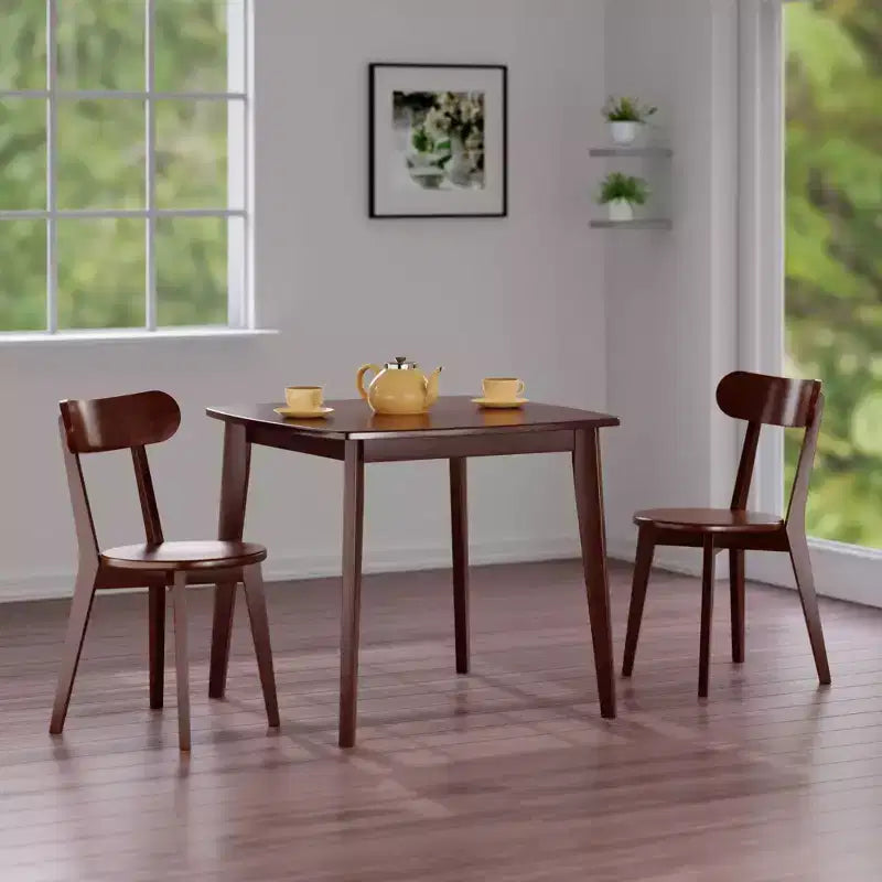 Ensemble repas Pauline 3 pièces Noyer - Winsome : Bois massif, Table carrée, 2 chaises