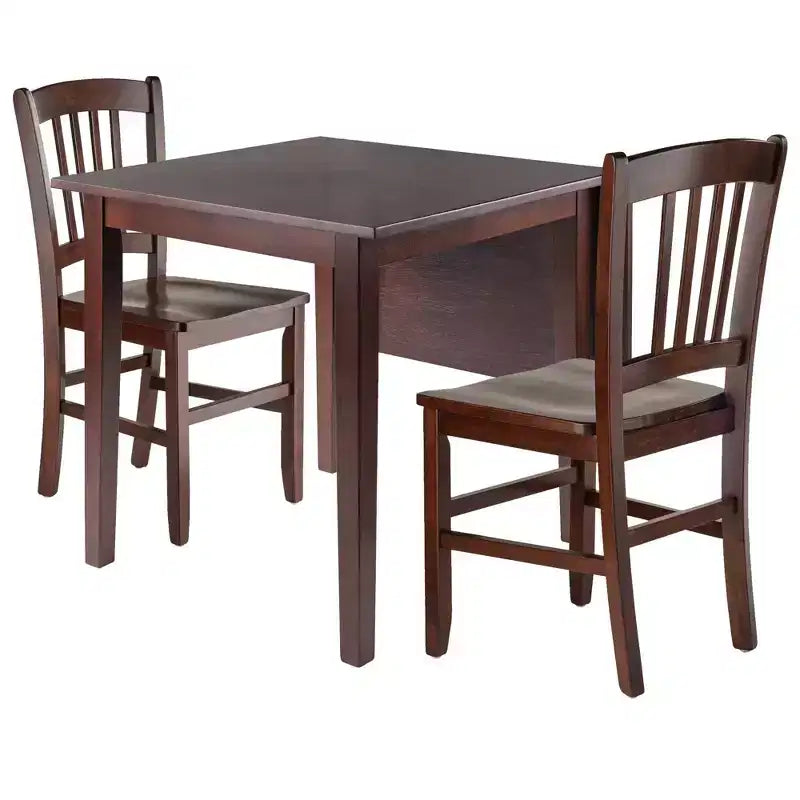 3pc Perrone Drop Leaf Dining Table Set with Slat Back Chair Walnut - Winsome: Compact, Space-Saving Design for 4