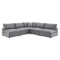 5pc Commix Down Filled Overstuffed Vegan Leather L-Shaped Sectional Sofa Set Gray - Modway: Plush Comfort, Modern Home Furniture