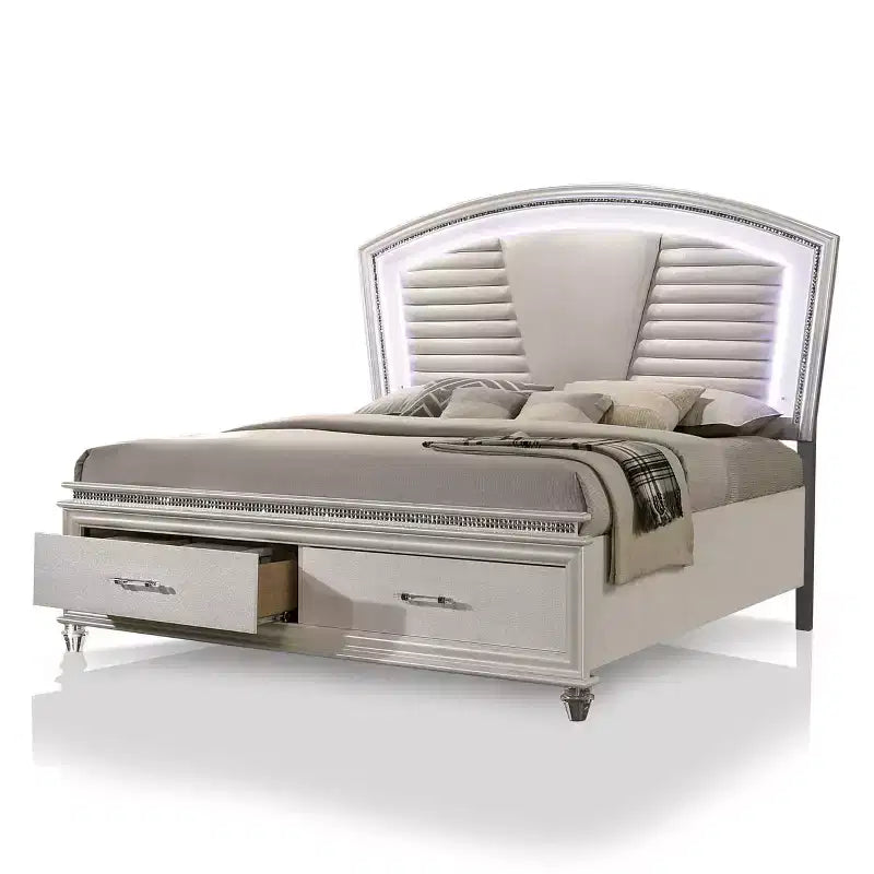 Ensemble de chambre en granit 3 pièces California King avec table de chevet et commode Blanc perle - HOMES: Inside + Out