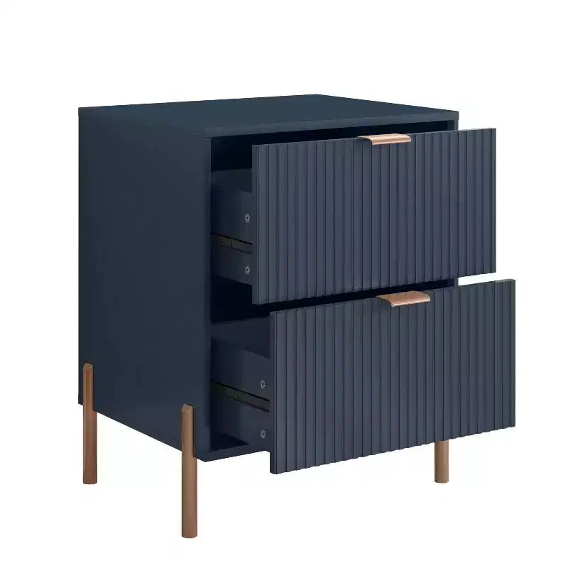 Ensemble de chambre Festivo 4 pièces - commode, chiffonnier et 2 tables de nuit 2 tiroirs - Bleu Marine - Design Élégance Moderne