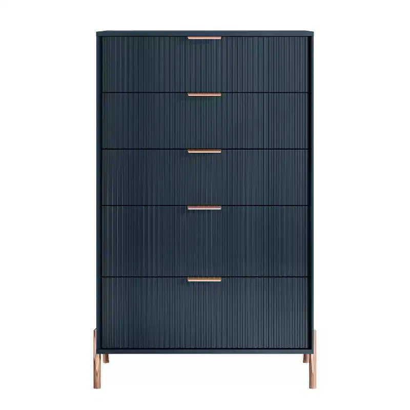 Ensemble de chambre Festivo 4 pièces - commode, chiffonnier et 2 tables de nuit 2 tiroirs - Bleu Marine - Design Élégance Moderne