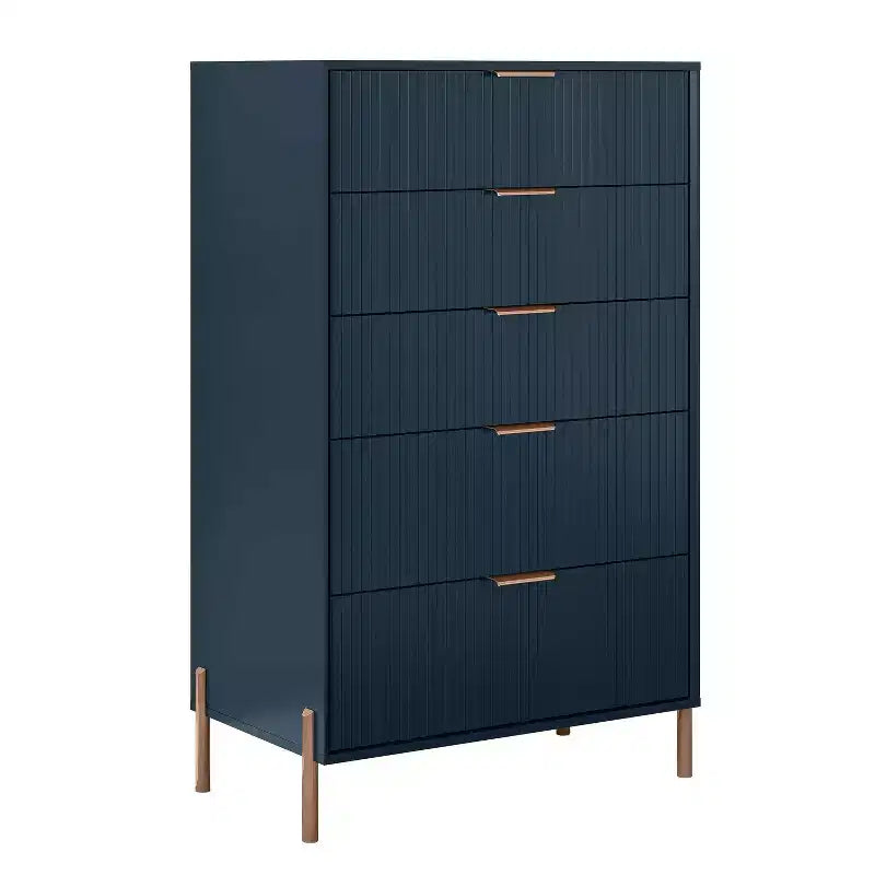 Ensemble de chambre Festivo 4 pièces - commode, chiffonnier et 2 tables de nuit 2 tiroirs - Bleu Marine - Design Élégance Moderne