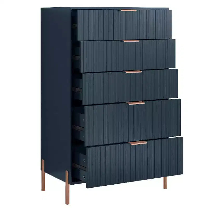 Ensemble de chambre Festivo 4 pièces - commode, chiffonnier et 2 tables de nuit 2 tiroirs - Bleu Marine - Design Élégance Moderne