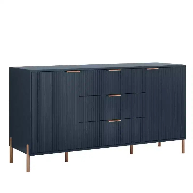 Ensemble de chambre Festivo 4 pièces - commode, chiffonnier et 2 tables de nuit 2 tiroirs - Bleu Marine - Design Élégance Moderne
