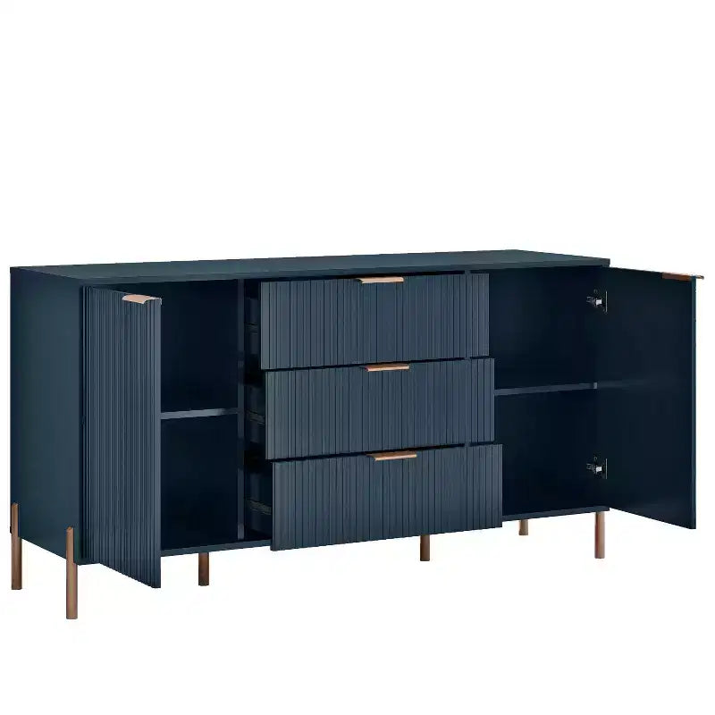 Ensemble de chambre Festivo 4 pièces - commode, chiffonnier et 2 tables de nuit 2 tiroirs - Bleu Marine - Design Élégance Moderne