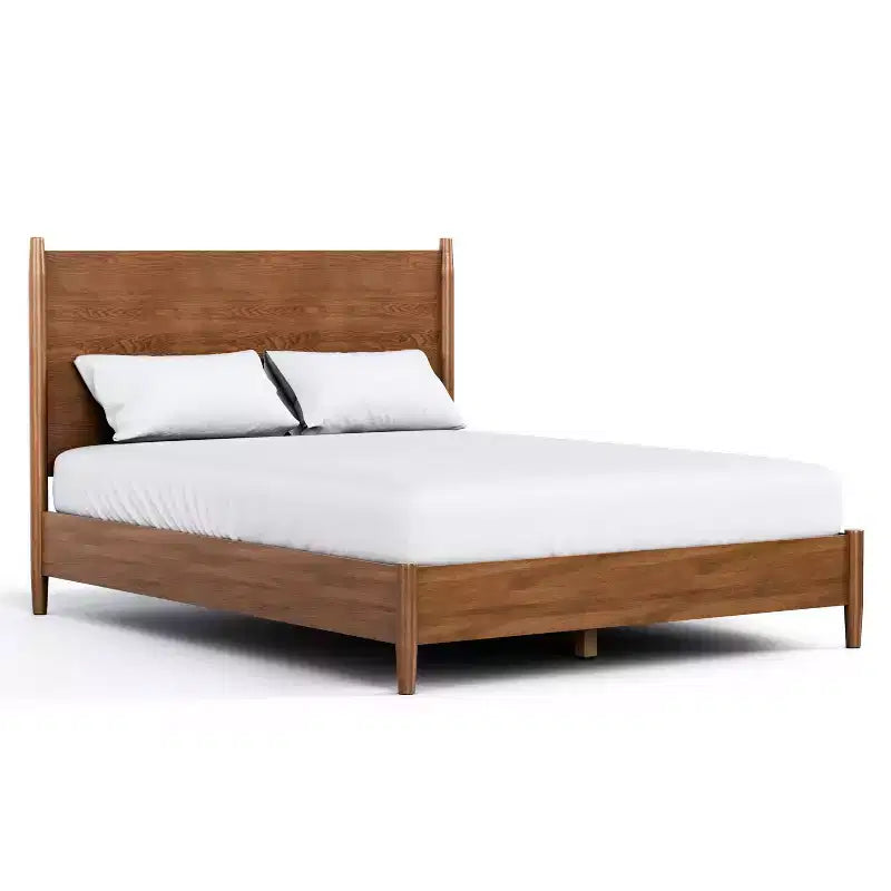 HOMES: Inside + Out Ensemble de chambre à coucher 3 pièces Queen Riverstone Mid-Century Modern avec 2 tables de nuit Noyer